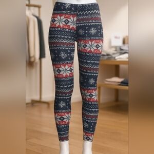 No Boundaries Festive Snowflake Leggings - Red, Blue, White